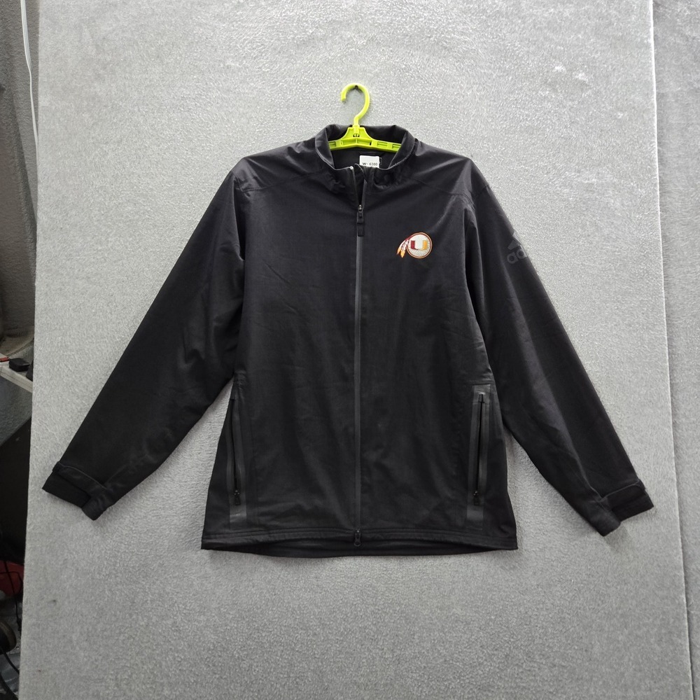 Adidas Men Jacket L Black Embroidered Logo Climaproof Activewear Zipper READ